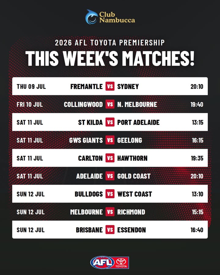Featured image for “AFL Toyota Premiership Matches This Week at Club Nambucca”
