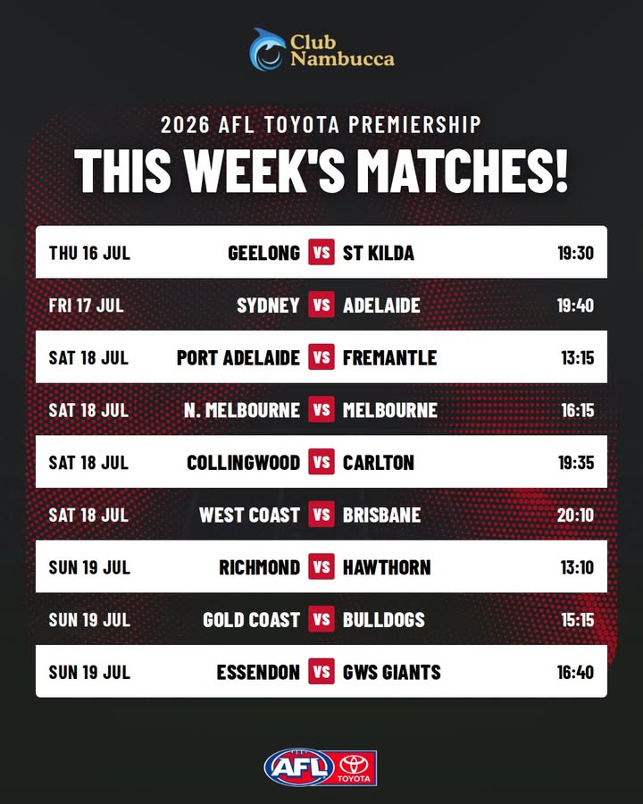 Featured image for “AFL & NRL This Week’s Matches at Club Nambucca”